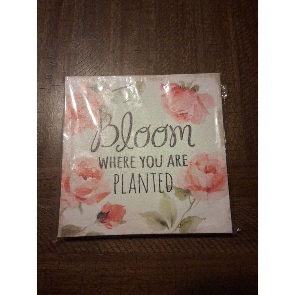 Stretched Canvas Wall Art - Bloom Where You Are Planted- Red Roses - 9" x 9"